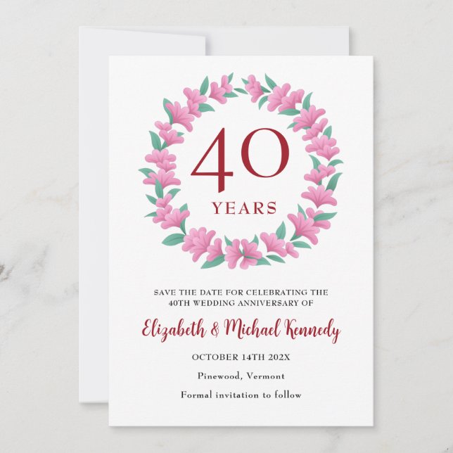 Reserve A Data 40 anos Ruby Floral Wreath (Frente)