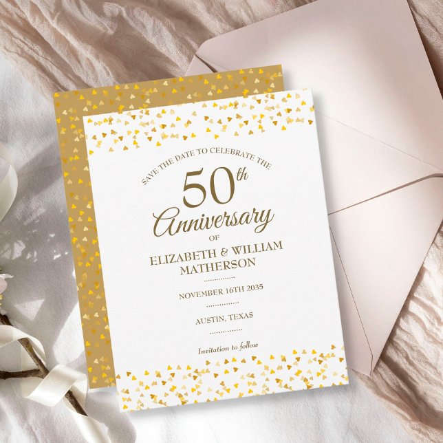 Reserve A Data 50º Aniversário do Dourado Coração Confetti (Criador carregado)