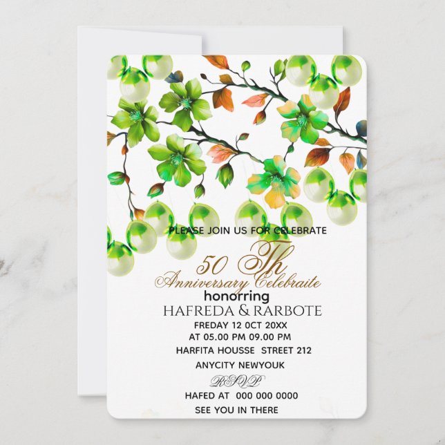 Reserve A Data 50th Anniversary Invitation, Greenery Wedding Anni (Frente)