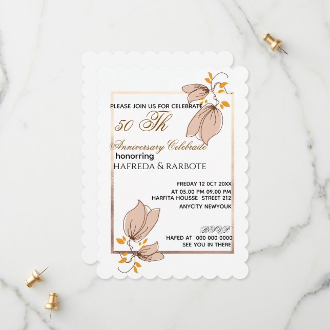 Reserve A Data 50th Anniversary Invitation, Greenery Wedding Anni (Frente/Verso In Situ)