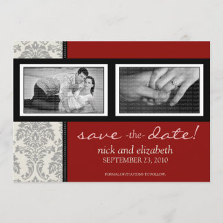 Reserve A Data 5X7 Barroco Preto/Vermelho Duas Fotografias Salvar
