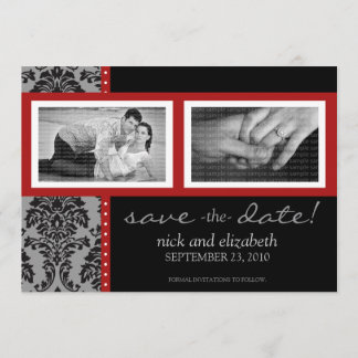 Reserve A Data 5X7 Barroco Vermelho/Negro Duas Fotografias Salvar