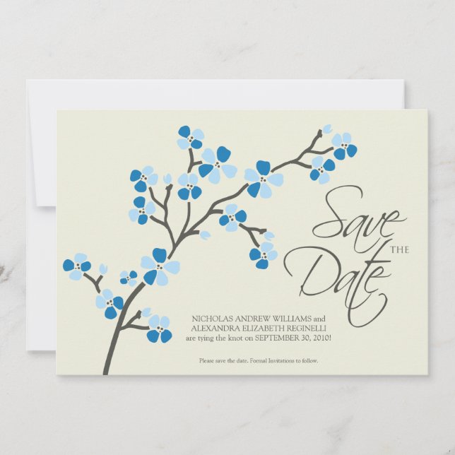 Reserve A Data 5X7 Cherry Blossom Designer Salvar Data 2 Azul (Frente)