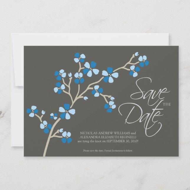 Reserve A Data 5X7 Cherry Blossom Designer Salvar Data: Azul (Frente)