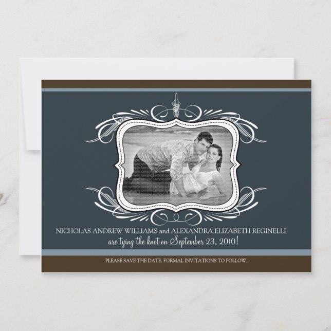 Reserve A Data 5X7 Chic Deco Designer Salvar Data: meia-noite (Frente)