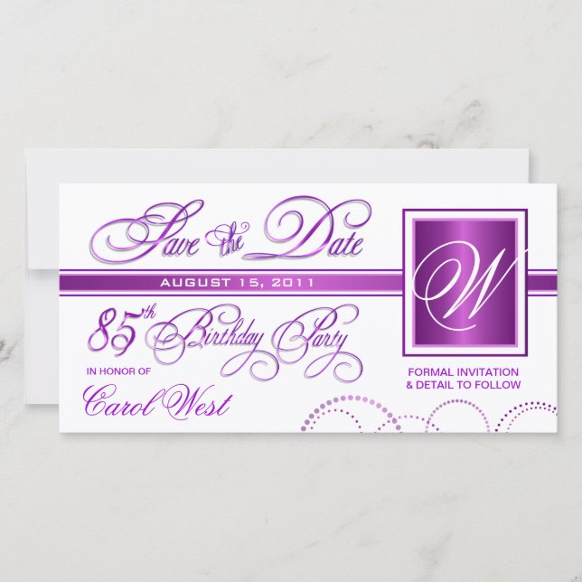 Reserve A Data 85.º aniversário - Salvar o lançamento da data (Frente)