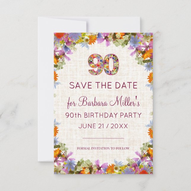 Reserve A Data 90 Birthday Garden Party - Elegante Floral (Frente)