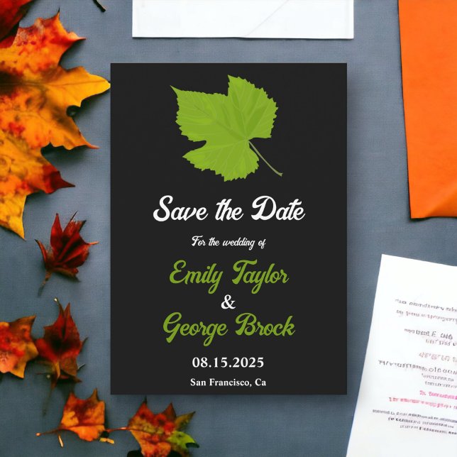 Reserve A Data A Queda Verde Elegante Deixa Casamento Floral Negr (Criador carregado)