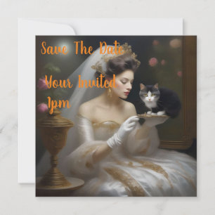 Reserve A Data A Tinta De Óleo De Noiva De Gato,