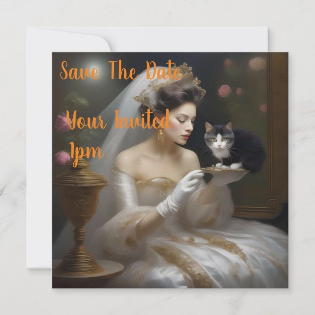 Reserve A Data A Tinta De Óleo De Noiva De Gato, (Frente)