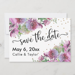Reserve A Data A tipografia de Confetti, flores selvagens Dourada