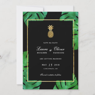Reserve A Data Abacaxi tropical Salvar Data, Preto e Dourado