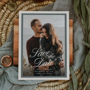 Reserve A Data Abeto Fumado Casamento de Foto com Rótulo Clássi