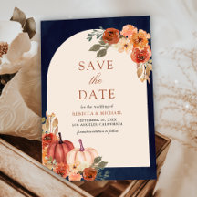 Abóbora Floral Terracota Casamento Azul-Navy
