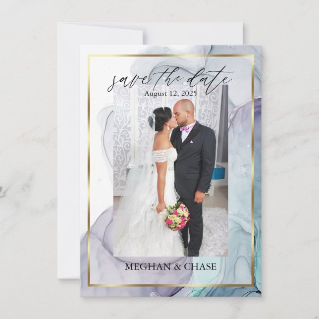 Reserve A Data Abstrato de Tinta de Álcool Teal de Plum (Frente)