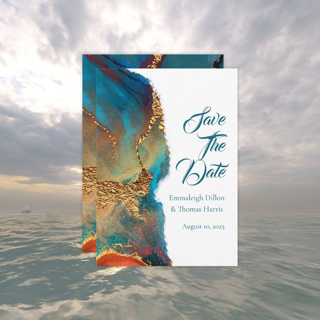 Reserve A Data Abstrato mystical Teal Coral Dourado (Criador carregado)