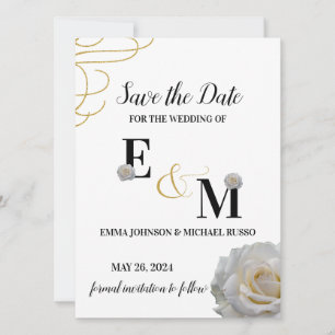 Reserve A Data Abstrato Simple White Rose Letters Weding