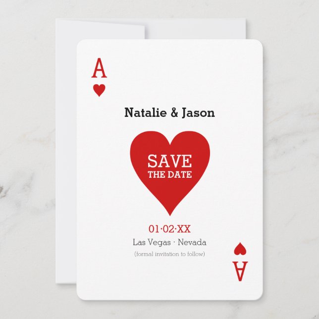 Reserve A Data Ace of Hearts Save The Date Wedding Announce (Frente)