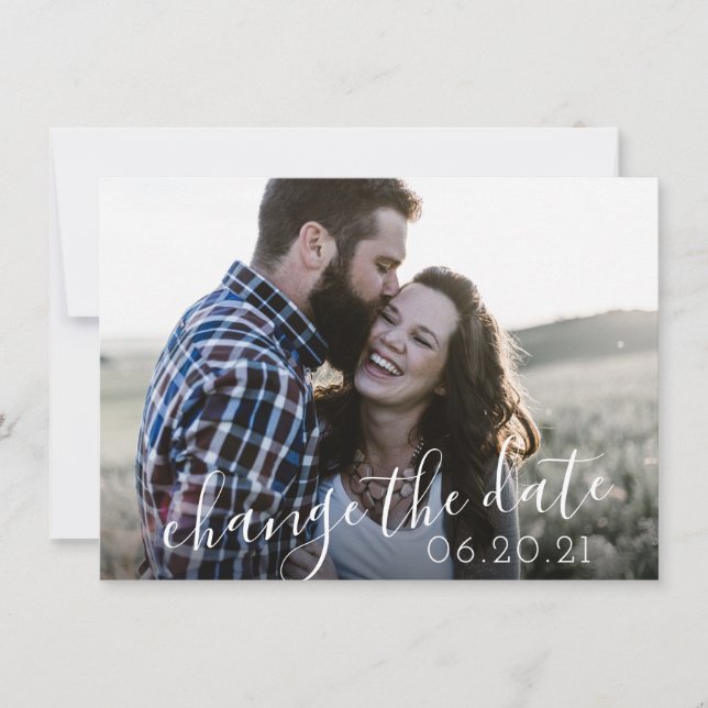 Reserve A Data Adiamento de Casamento com Foto de Letra Moderna (Frente)