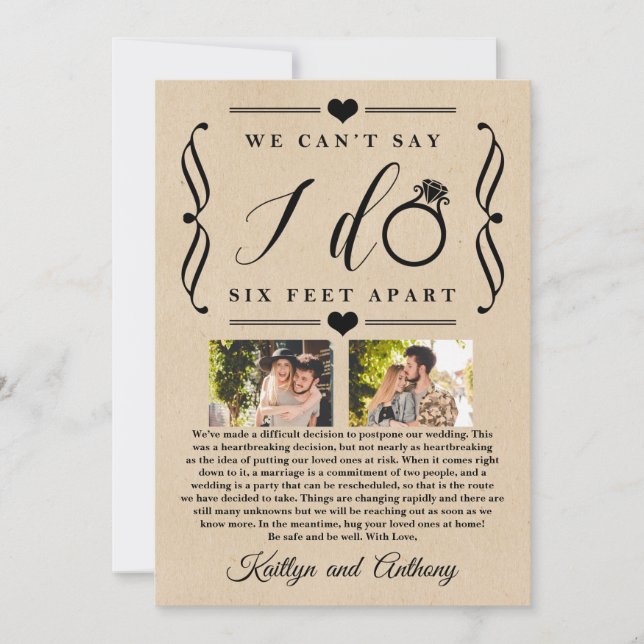 Reserve A Data Adiamento de Casamento de Seis Pés Diferente da Da (Frente)