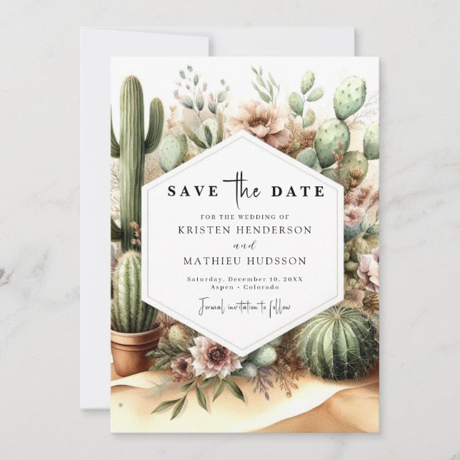 Reserve A Data Adorável Casamento de Cactus Editável (Frente)