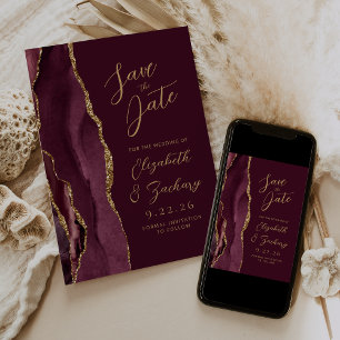 Reserve A Data Ágata Borgonha Dourado Casamento Salve a Data