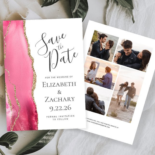 Reserve A Data Ágata Dourado Rosa Save the Date de 5 Fotos (Criador carregado)