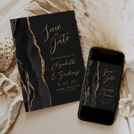 Reserve A Data Ágata Preto Dourado Script Escuro Casamento Salvar