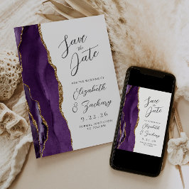 Reserve A Data Ágata Roxo Dourado Ameixa Moderno Casamento Script