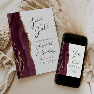 Reserve A Data Agate Burgundy Dourado Casamento Salve a Data