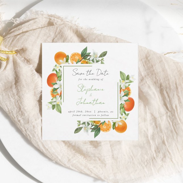 Reserve A Data Água-forte de Laranja Mandarim para Casamento Save (Criador carregado)