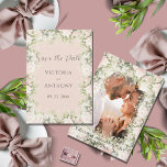 Reserve A Data Água-forte Floral Rosa Vintage Casamento<br><div class="desc">Lindas peônias em pastel e outras flores encantadoras criam uma moldura floral em aquarela. Personalize com sua foto de noivado no verso. Fundo rosa. Este “Save the Date” é perfeito para seus convidados como um lembrete do seu dia especial. Perfeito para qualquer estação. 100% de satisfação do cliente na Zazzle....</div>