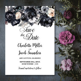 Reserve A Data Água-forte Preto Floral Casamento Salve a Data