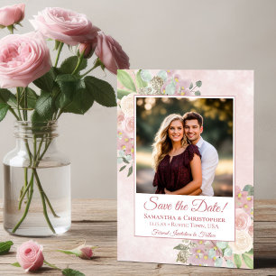 Reserve A Data Água Rosa Floral Foto Boho Chic Casamento