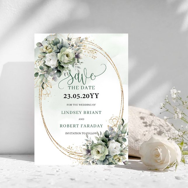 Reserve A Data Água verde dourada Eucalipto Save The Date aquarel (Green Gold Watercolor Eucalyptus Save The Date)