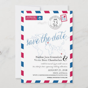 Reserve A Data Airmail Heart Italy and Austraila Save the Date