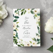 Alabaster Floral Wreath Save the Date Card