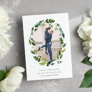 Reserve A Data Alabaster Wreath Photo Save the Date Card