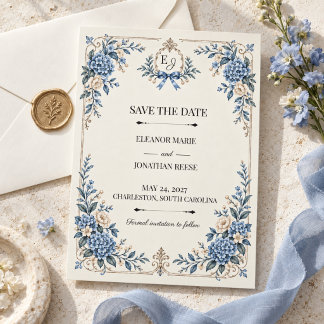 Reserve A Data Algo Azul Antigo Save the Date de Família