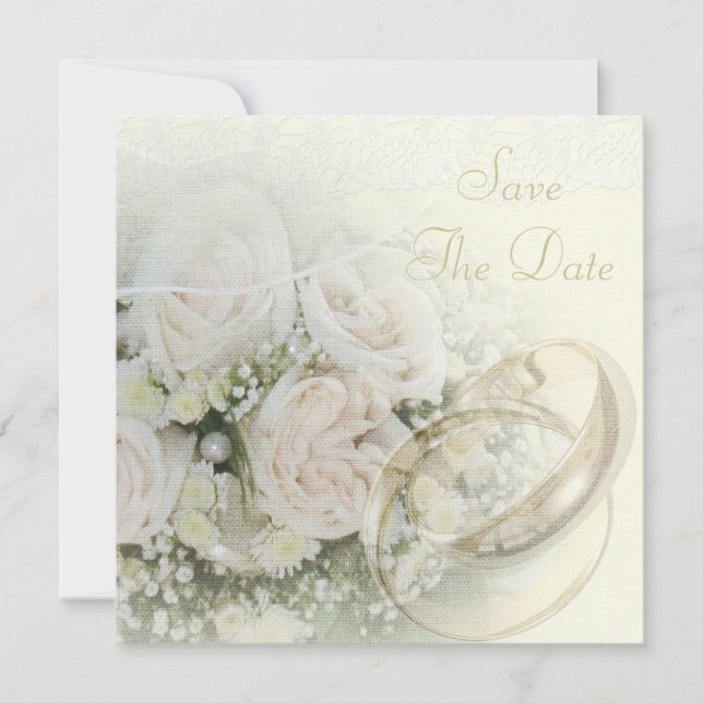 Reserve A Data Alianças de Casamento, Rosas, Pombas e Renda Save  (Frente)