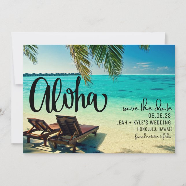 Reserve A Data Aloha Hawaii Beach Wedding Save the Date (Frente)