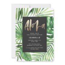 Aloha tropical palm & gold script party