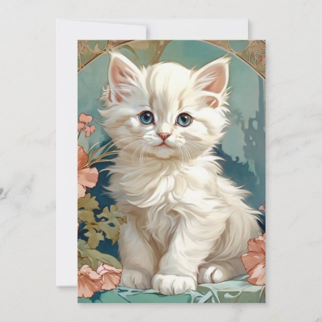 Reserve A Data Alphonse Mucha Style White Cat (Frente)