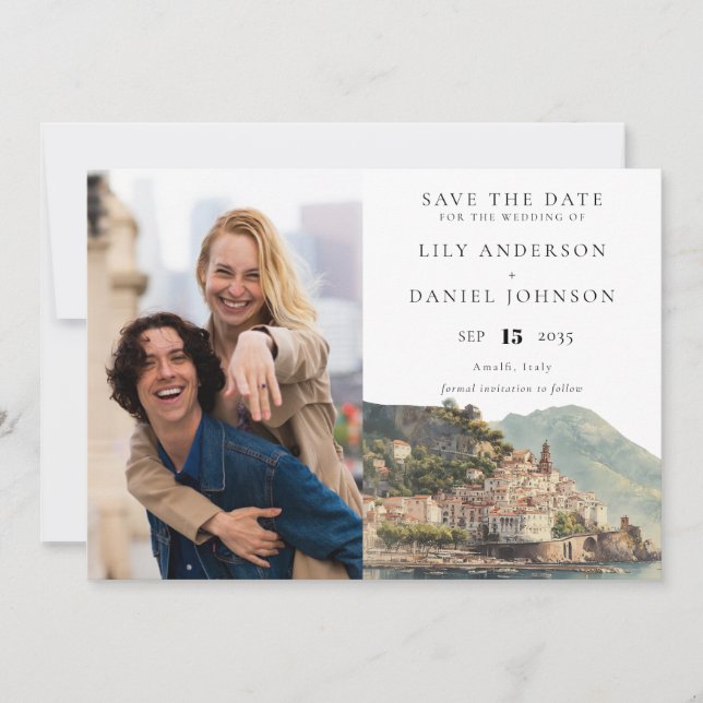 Reserve A Data Amalfi Italian Watercolor Photo Wedding (Frente)