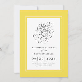Reserve A Data Amarelo Iluminado Elegante Noivado Casamento