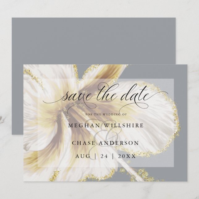 Reserve A Data Amarelo Pálido e Marfim Aquarela de Flor Tropical (Frente/Verso)