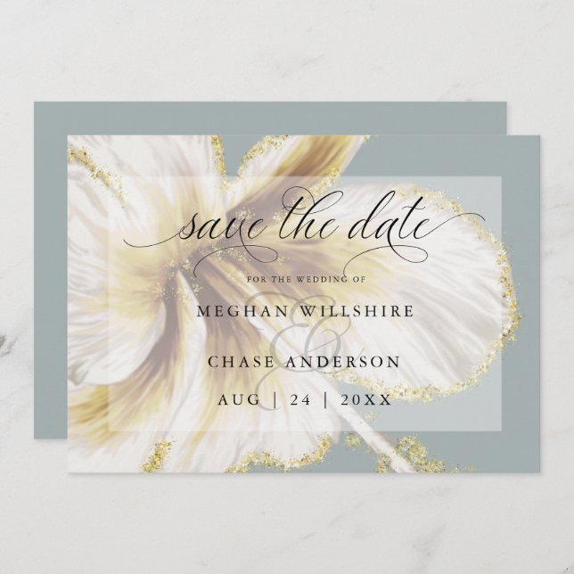 Reserve A Data Amarelo Pálido e Marfim Flores Tropicais Aquarela  (Frente/Verso)