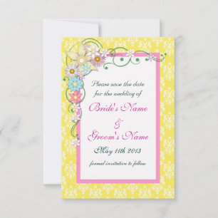Reserve A Data Amarelo Rosa Floral Casamento de Primavera Salve a
