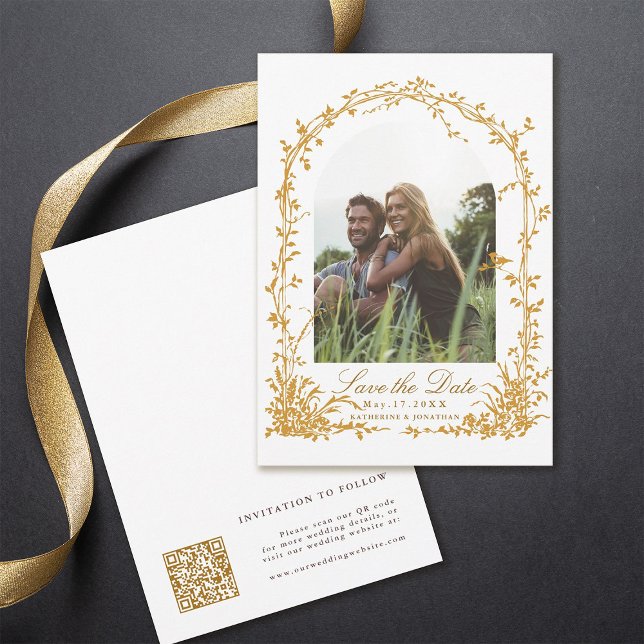 Reserve A Data Amber Botanical Arch Garden Wedding Photo (Front & Back)