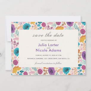 Reserve A Data Amor em Flor Floral Romântico Rosa Roxo Casamento
